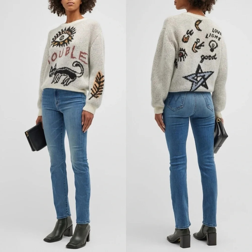 NWT - MOTHER The Jumper Printed Alpaca Crewneck Sweater - Picture 7 of 16